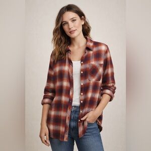 GAP Moana Plaid Button Down Shirt Rust/Burgundy — M